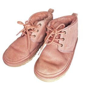 UGG Neumel Rose Pink Suede Lace Up Ankle Boots 1094269 Womens 6 US 37 EU